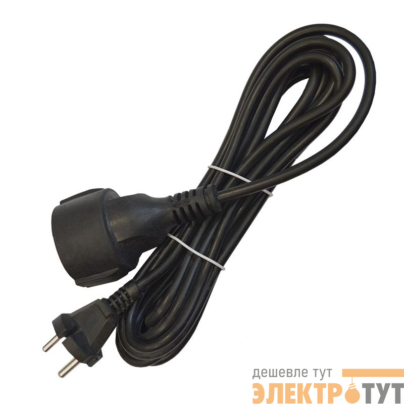 Удлинитель-шнур 1х5м без заземл. 10А IP20 ПВС 2х1 черн. DOMTOK 2340