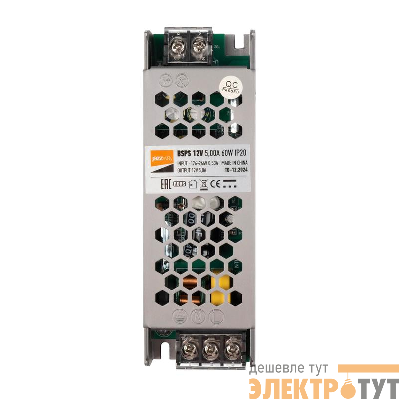 Блок питания для светодиод. ленты BSPS 60Вт 5А 12В IP20 метал. JazzWay 3329327A