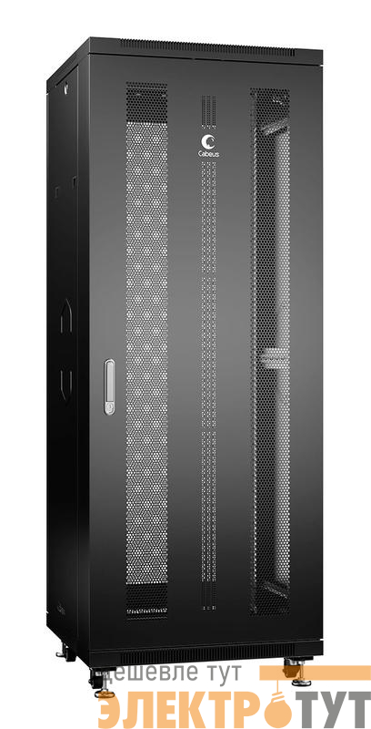 Шкаф монтажный телекоммуникационный напольн. ND-05C-32U60/60-BK 19дюйм 32U 600х600х1610мм для распределит. и серверн. оборудования; передн. и задн. перфорир. двери ручка с замком RAL 9004 черн. Cabeus 8551c