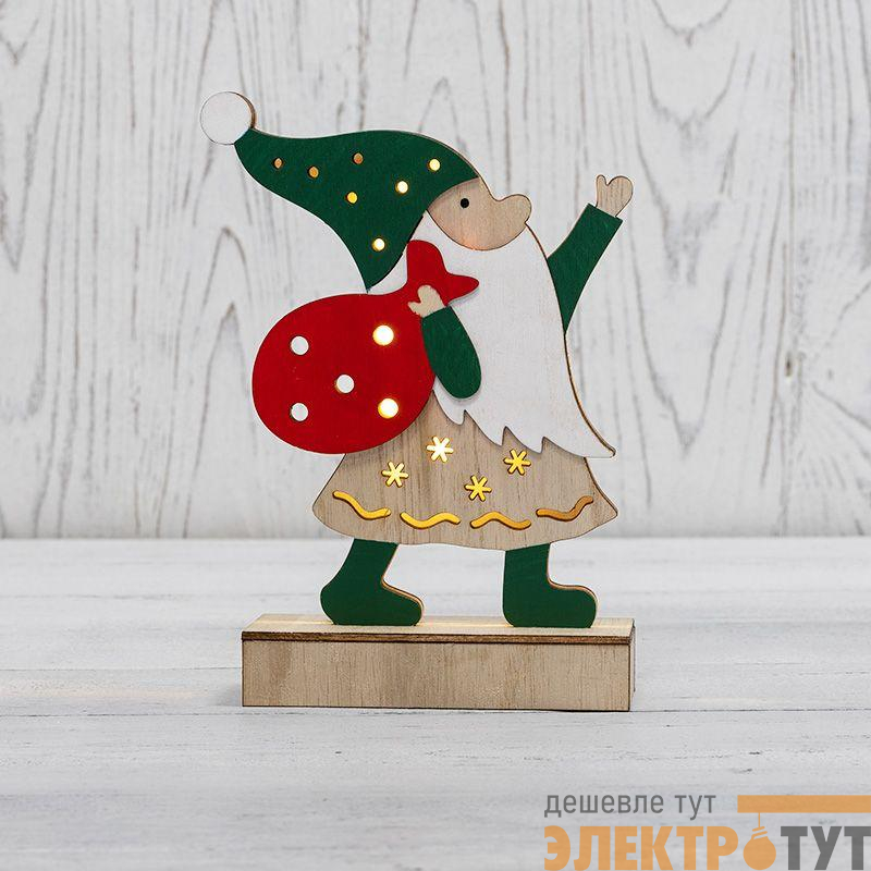 Фигура деревянная "Дед Мороз" 18см 5LED тепл. бел. 0.1Вт IP20 с подсветкой Neon-Night 504-016