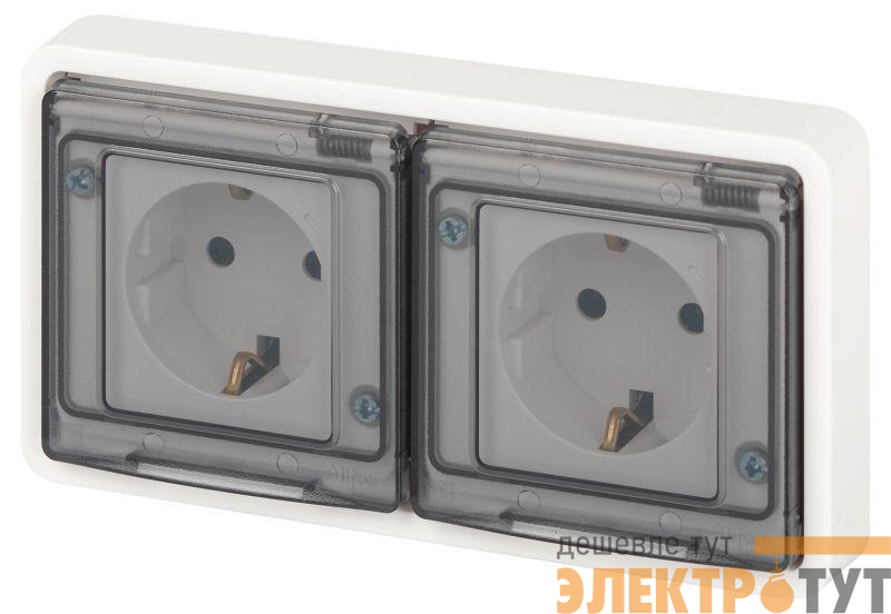Розетка Эксперт 11-2523-01 2х2P+E гориз. IP55 16А-250В СУ бел. Эра Б0063276