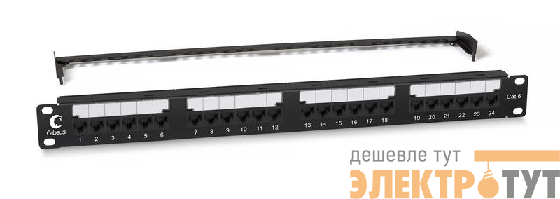 Патч-панель 19дюйм 1U 24 порта RJ45 кат.6 Dual IDC с задн. кабельн. организатором new Cabeus 10589c