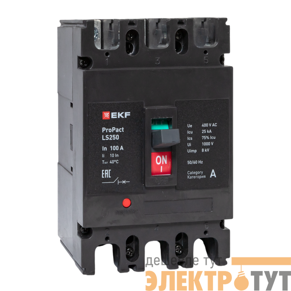 Выключатель автоматический 3п 100А 25кА LS250 ProPact EKF mccb-250-25-3-100-ls
