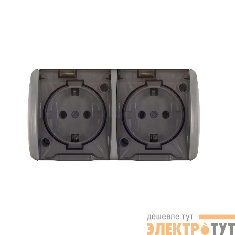Розетка 2-м ОП Клио 16А IP54 с заземл. с прозр. крышкой сер. UNIVersal К2232-Gr