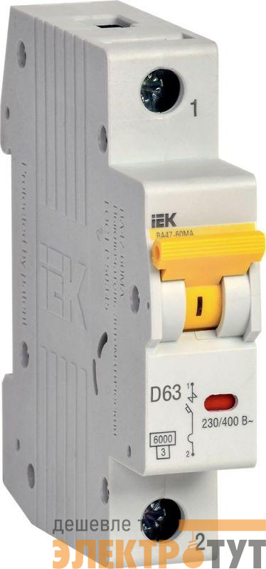 Выключатель автоматический модульный 1п D 63А 6кА ВА47-60МА без тепл. расцеп. KARAT IEK MVA33-1-063-D