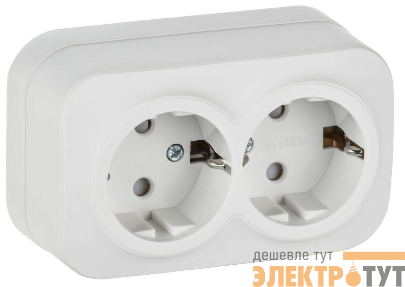 Розетка 2-м ОП GLORY РСш22-3-ХБм 16А с заземл. защ. шторки бел. матов. IEK ERH24-K01M-16
