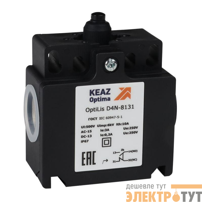 Выключатель концевой OptiLiS D4N-8131 толкатель пластик. EN 50047 XCKT2112P16 КЭАЗ 365314