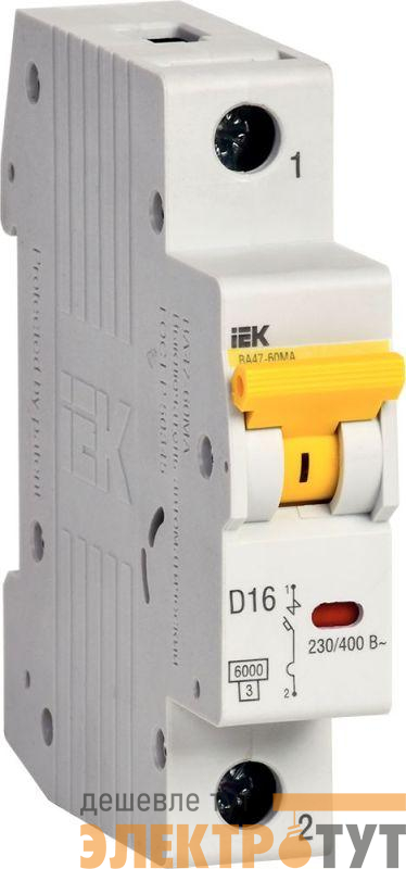 Выключатель автоматический модульный 1п D 16А 6кА ВА47-60МА без тепл. расцеп. KARAT IEK MVA33-1-016-D