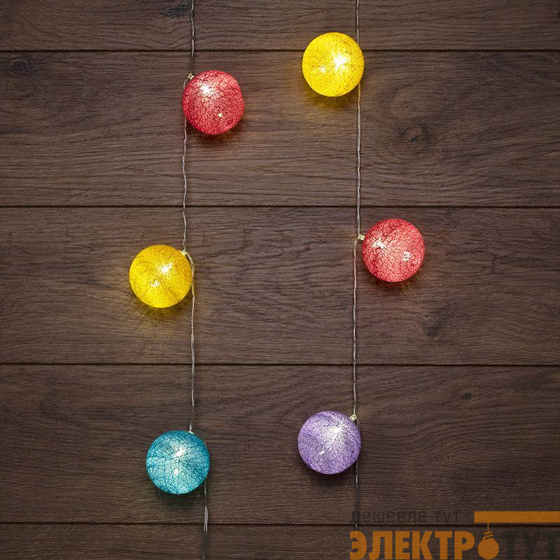 Гирлянда светодиодная "Тайские фонарики "Фейерверк" 1.5м 10LED тепл. бел. 1Вт IP20 провод ПВХ прозр. элементы питания 2хAA (не в компл.) Neon-Night 303-099