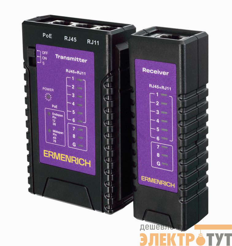 Тестер кабельный NetGeeks NP10 фиолет. Ermenrich 85300