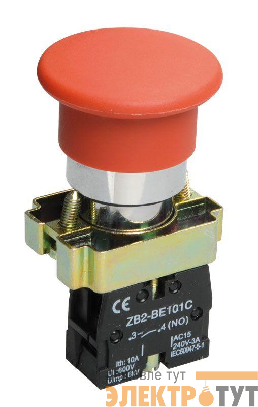 Кнопка LAY5-BC41 "Грибок" без подсветки красн. 1з IEK BBG70-BC-K04