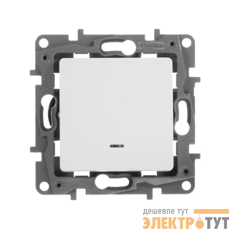 Выключатель 1-кл. СП Etika 10А IP20 250В 10AX с подсветкой/индикацией безвинтов. зажимы механизм бел. Leg 672203
