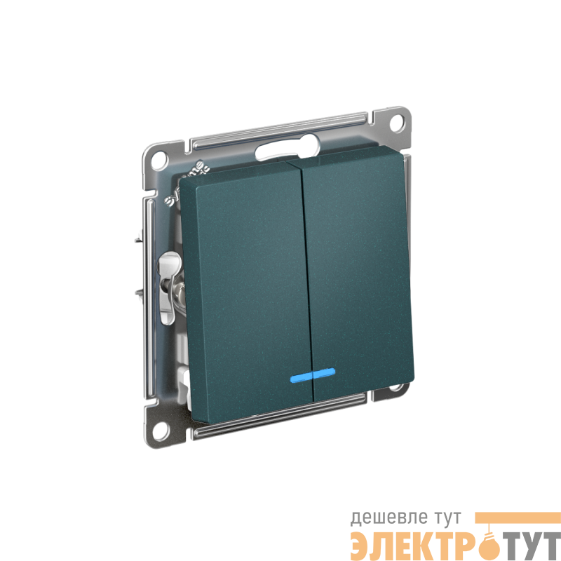 Выключатель 2-кл. СП AtlasDesign 10А IP20 (сх. 5а) 10AX с подсветкой механизм изумруд SE ATN000853