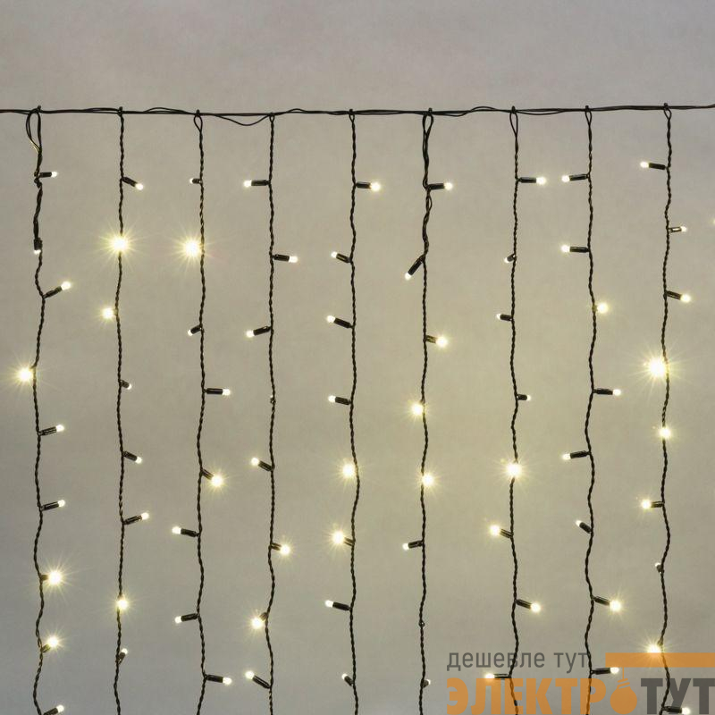Гирлянда светодиодная "Светодиодный Дождь" 2х1.5м 360LED тепл. бел. 23Вт 230В IP65 постоян. свечение провод черн. (нужен шнур питания 303-500) Neon-Night 235-126