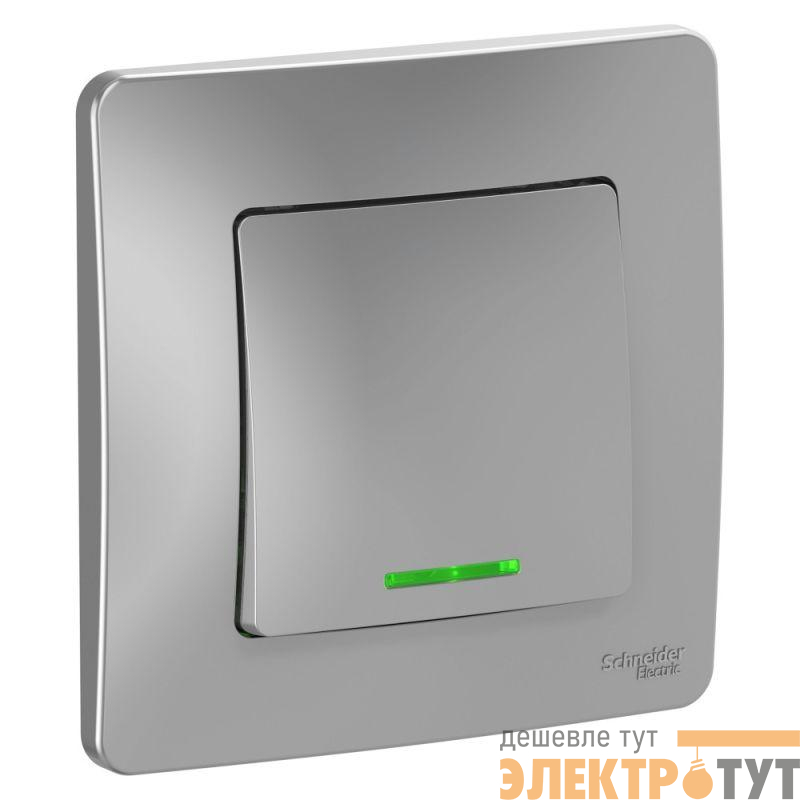 Переключатель проходной 1-кл. СП Blanca 10А IP20 (сх. 6) 250В с подсветкой алюм. SchE BLNVS010613