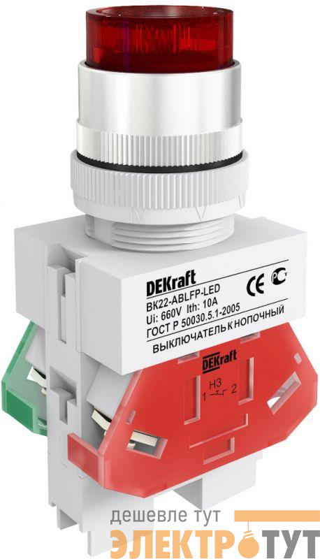 Выключатель кнопочный LED ABLFP ВК-22 d22мм 220В красн. DEKraft 25027DEK