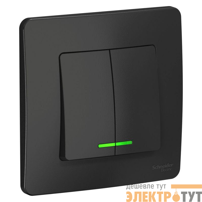 Выключатель 2-кл. СП Blanca 10А IP20 (сх. 5) 250В с подсветкой антрацит SE BLNVS010516