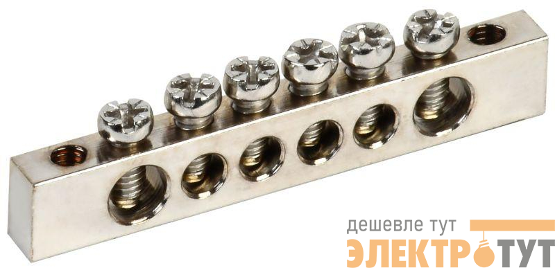 Шина PEN "земля-ноль" 6х9мм 6/2 Ni (6групп/крепеж по краям) IEK YNN11-06-100-N