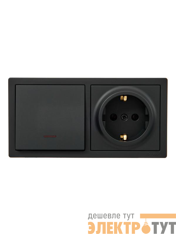 Блок ОП LETO (1-кл. выключатель с индикацией + 1-м розетка с заземл.) горизонт. черн. бархат LEZARD 752-4200-170BIP