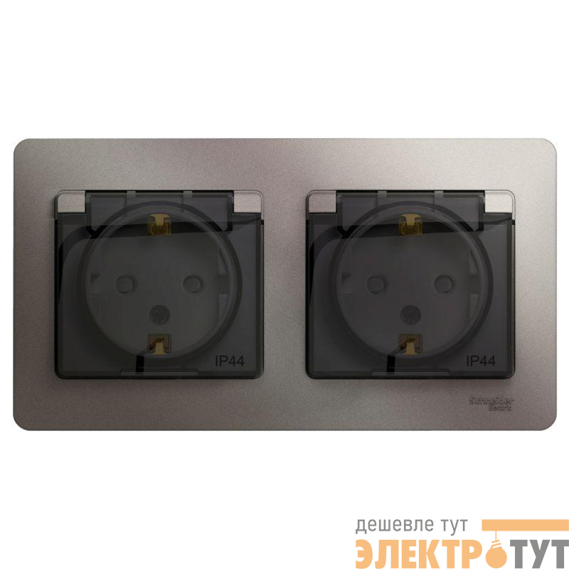 Розетка 2-м СП 2мод. Glossa 16А IP44 с заземл. защ. шторки в сборе платина SE GSL001247