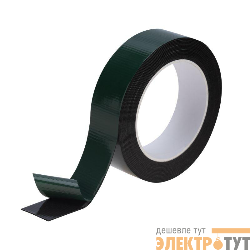Скотч двухсторонний 30ммх5м зел. на черн. основе Rexant 09-6130