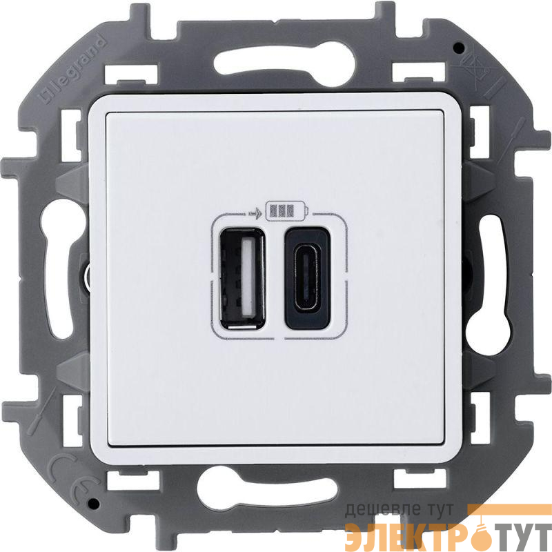 Устройство зарядное Inspiria с 2-мя USB разьемами A и C 240В/5В 3000мА бел. IEK 673760