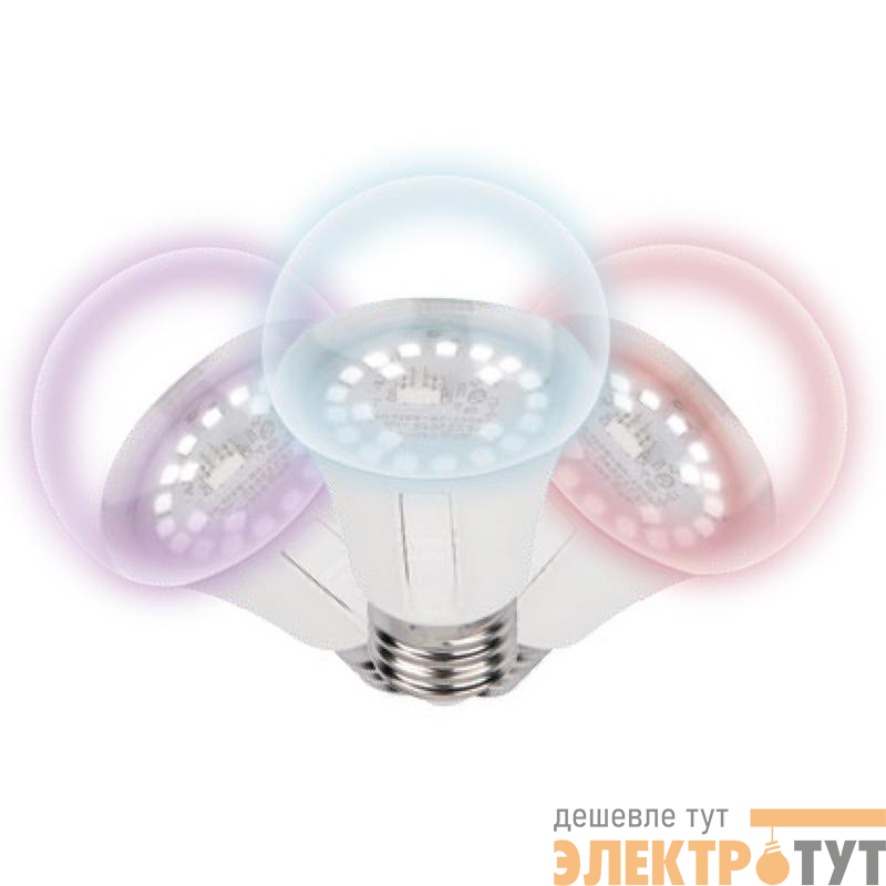 Лампа светодиодная для растений LED-A60-10W/SPM3/E27/CL PLP35WH MULTIPLANT 10Вт E27 форма "A" три спектра для проращ. роста и цветения прозр. Uniel UL-00011438