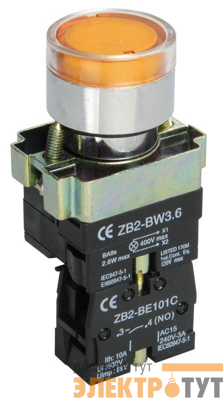 Кнопка LAY5-BW3561 1НО с подсветкой желт. KARAT IEK BBT50-BW-K05