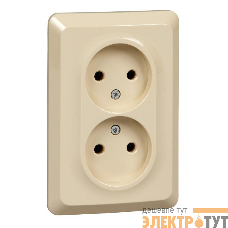 Розетка 2-м СП Этюд 16А IP20 250В без заземл. без защ. шторок крем. SE PC16-105K
