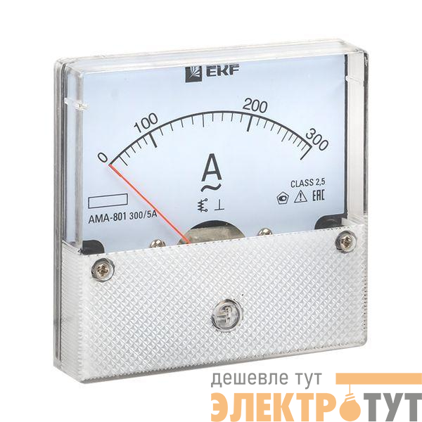 Амперметр аналоговый AM-A801 на панель 80х80 кругл. вырез 300А трансф. подкл. EKF am-a801-300/ama-801-300