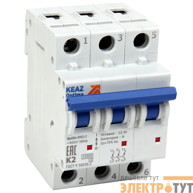 Выключатель автоматический модульный 3п L 32А OptiDin ВМ63-3L32-15-УХЛ3 КЭАЗ 342118