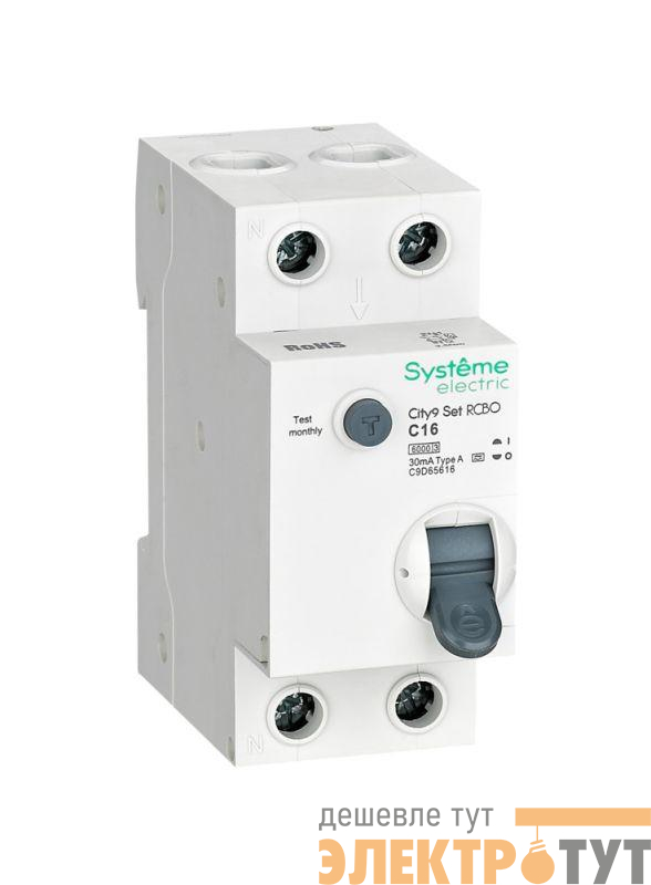Выключатель автоматический дифференциального тока City9 Set (АВДТ) 1P+N C 16А 6кА 30мА Тип-A 230В SE C9D65616