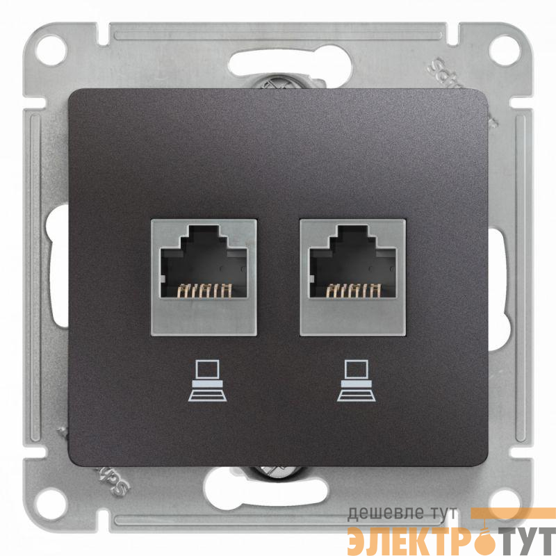 Механизм розетки комп. 2-м Glossa RJ45+RJ45 кат.5е графит SchE GSL001385KK