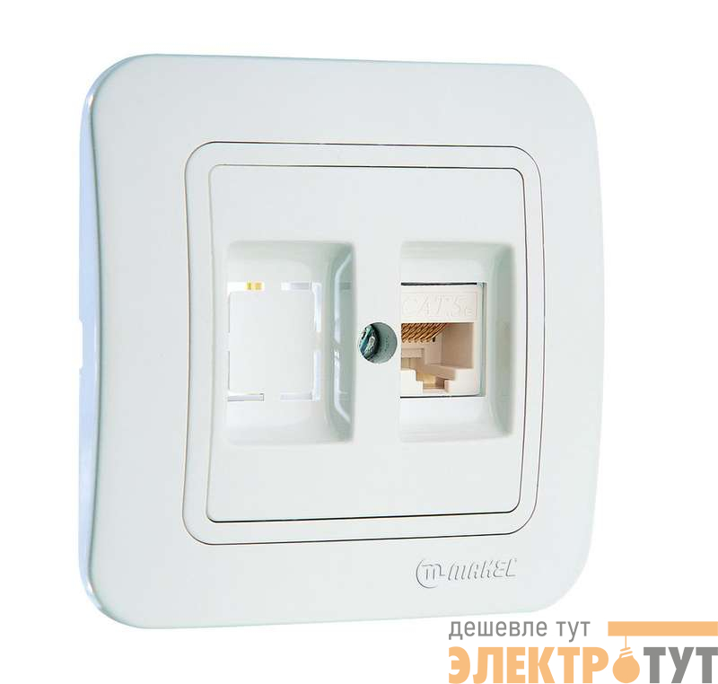 Розетка компьютерная 2-м СП Lillium 16А IP20 кат.5E + гнездо бел./бел. Makel 70035