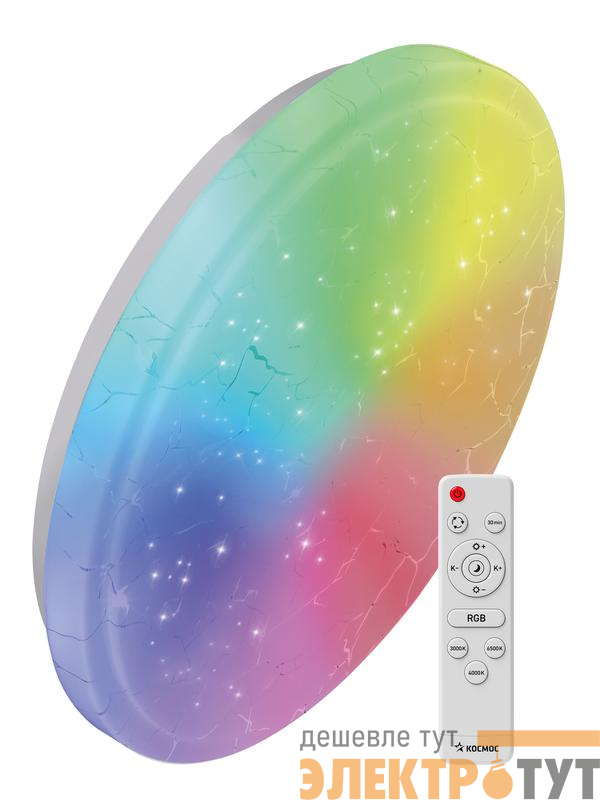 Светильник светодиодный PREMIUM FROST-RGB 75Вт 230В 3000-6500К 4400лм IP40 495х85мм настенно-потолочный управляемый с пультом ДУ с RGB подсветкой КОСМОС KSFrosRGB75W