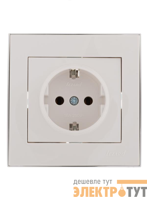 Розетка 1-м СП Rain с заземл. керамика с хром. боковой вставкой бел. LEZARD 703-0225-122