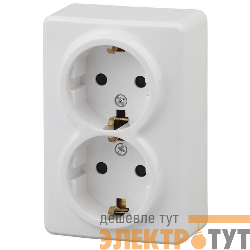 Розетка 2-м ОП Эра Эксперт 11-2206-01 16А IP20 16AX 250В 2х2P+E Schuko защ. шторки бел. Эра Б0020694