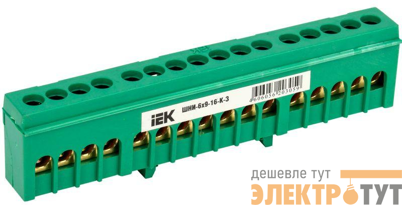 Шина PE "земля" в корп. изол. на DIN-рейку ШНИ-6х9-16-К-З IEK YNN10-69-16KD-K06
