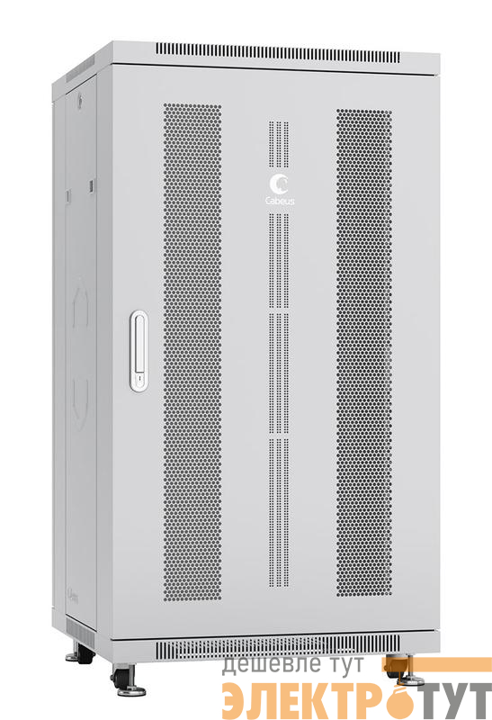 Шкаф монтажный телекоммуникационный напольн. ND-05C-22U60/80 19дюйм 22U 600х800х1166мм для распределит. и серверн. оборудования; передн. и задн. перфорир. двери ручка с замком RAL 7035 сер. Cabeus 7223c