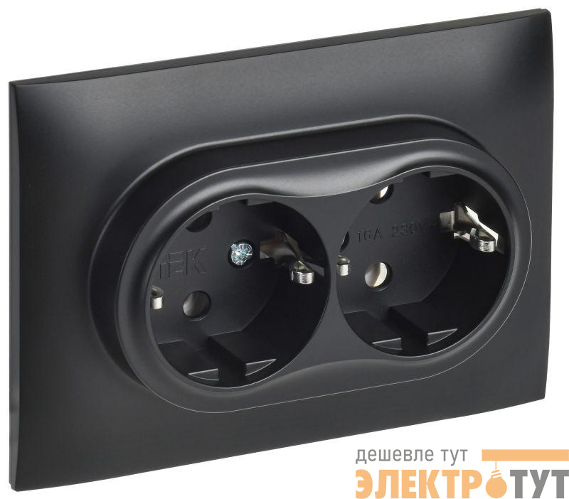 Розетка 2-м SKANDY 16А с заземл. без защ. шторок в сборе SK-R08Bl черн. IEK SK-R21-16-K02-F