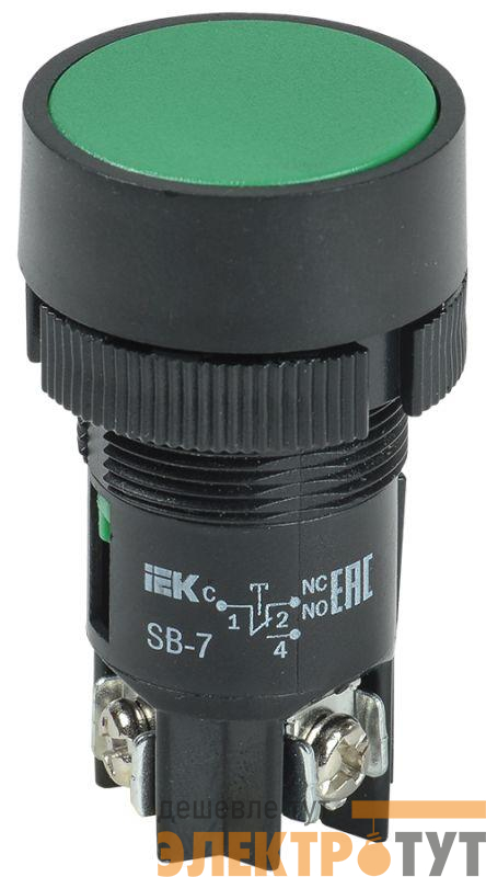 Кнопка SB-7 "Пуск" d22мм 1з+1р 240В зел. IEK BBT40-SB7-K06