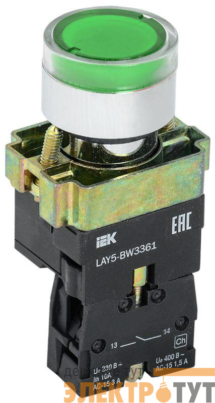 Кнопка LAY5-BW3361 1НО с подсветкой зел. IEK BBT50-BW-K06
