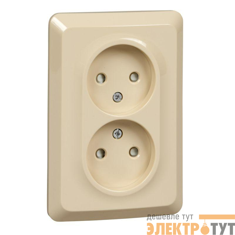 Розетка 2-м СП Этюд 16А IP20 250В без заземл. защ. шторки крем. SE PC16-106K