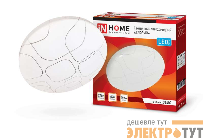 Светильник светодиодный DECO ГЛОРИЯ 24Вт 4000К 2160лм 230В 330х55мм IN HOME 4690612021904