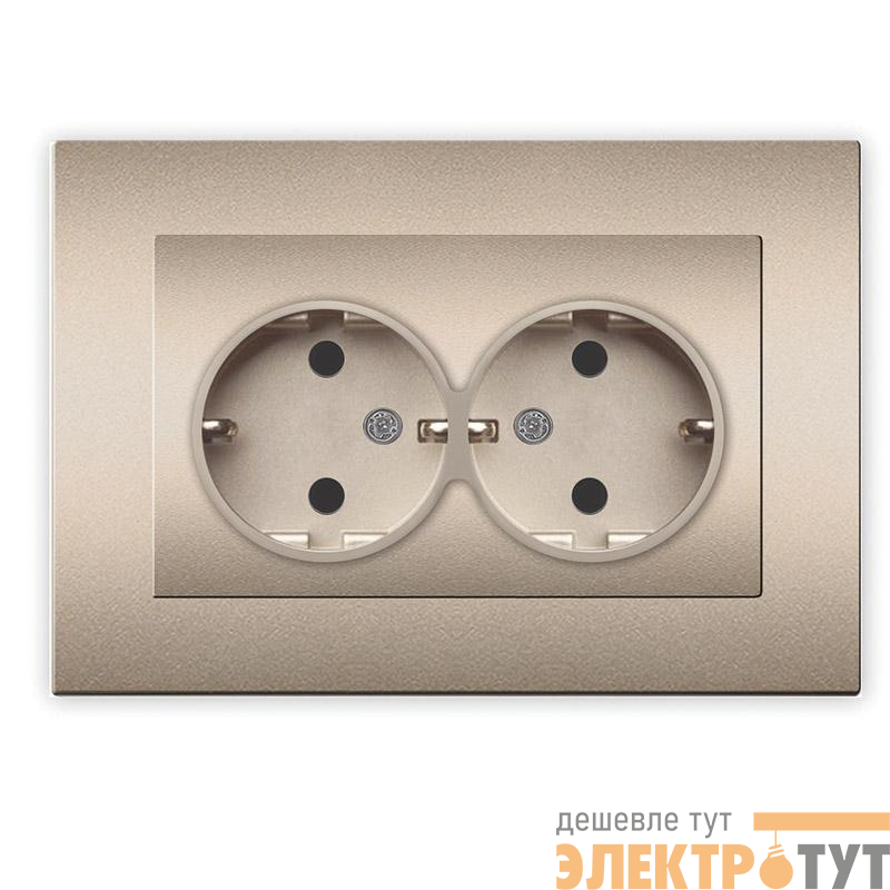 Розетка 2-м СП Афина 16А IP20 с заземл. в сборе шампань Universal A0128-Br