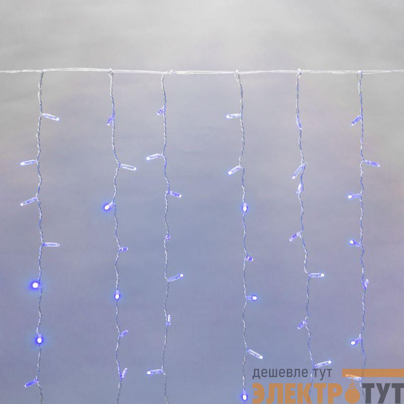 Гирлянда светодиодная "Светодиодный Дождь" 2х3м 448LED син. 66Вт 230В IP65 постоян. свечение провод силикон. прозр. (нужен шнур питания 303-500-1) Neon-Night 235-153-6