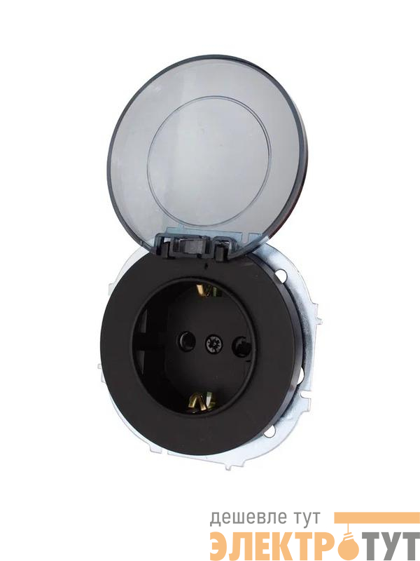 Розетка 1-м СП OSEN с заземл. с крышкой ПБТ механизм черн. бархат LEZARD 743-4288-123B