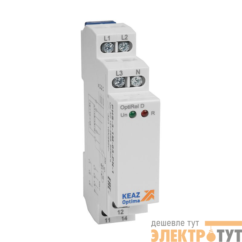 Реле контроля фаз OptiRel D PHS-3-1M-03-PN-1 чередования обрыва фаз 3Ф+N 1СО КЭАЗ 331983