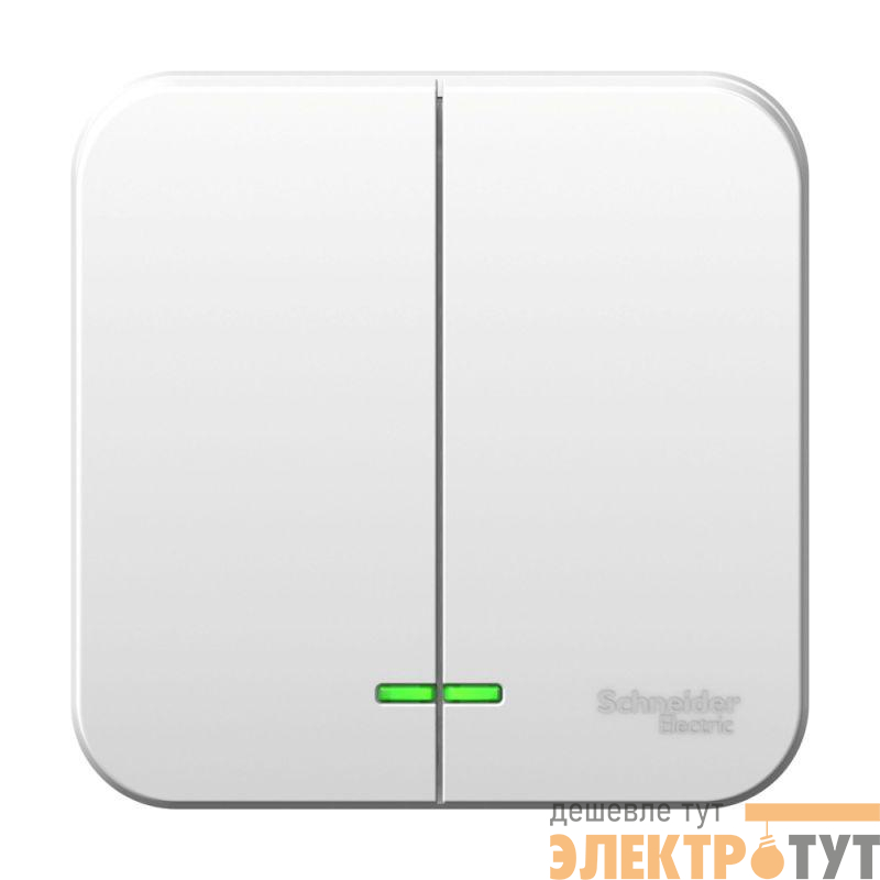 Выключатель 2-кл. ОП Blanca 6А IP20 (сх. 5) 250В с подсветкой с монтаж. пластиной бел. SchE BLNVA065121