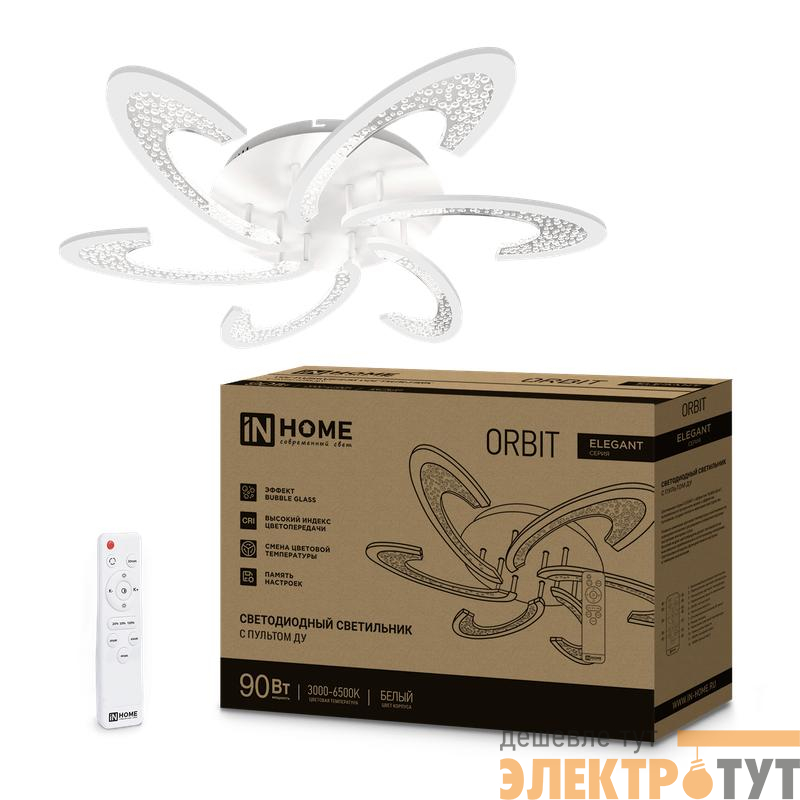Светильник светодиодный ELEGANT ORBIT 90Вт 3000-6500К 7000лм 230В 725х635х90мм с пультом ДУ бел. IN HOME 4690612051567